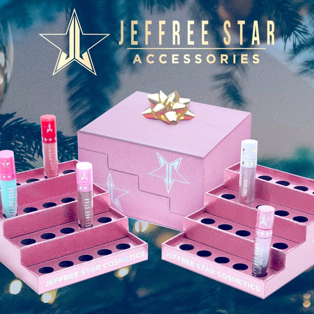 Jeffree Star Pink Glitter lip product organizer.